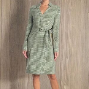 Diane Von Furstenberg Geometric Printed Jersey Knit Jeanne Two Wrap Mini Dress M